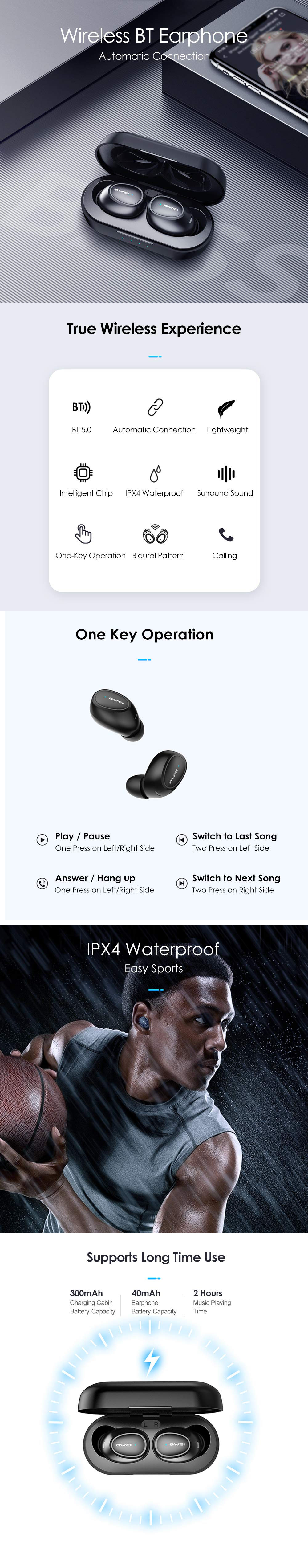 Ασύρματα Ακουστικά AWEI TWS