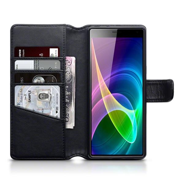Μαύρη δερμάτινη θήκη πορτοφόλι για Sony Xperia 10
