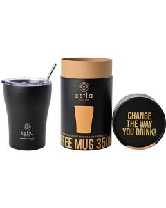 Estia Coffee Mug Save The Aegean Stainless Steel 350ml (01-12083) Ισοθερμικό Ποτήρι με Καλαμάκι - Midnight Black