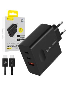 Blavec Wall Charger BC-11 USB + 2xType C - PD QC 65W 3A with Type C to Type C Cable (TCBC11G-U2CB653A) Αντάπτορας Φόρτισης - Black - MT83808