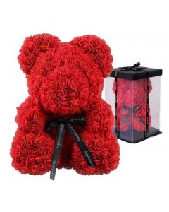 Rose Bear 25cm Αρκουδάκι από Τεχνητά Τριαντάφυλλα - Κόκκινο