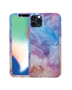 360 Full Cover Marble Case & Tempered Glass - No.6b Blue / Pink (iPhone 11 Pro Max)