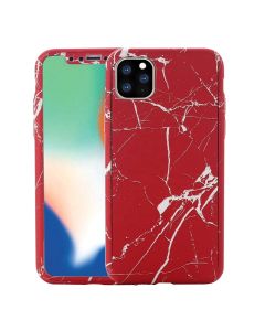 360 Full Cover Marble Case & Tempered Glass - No.12 Red (iPhone 11 Pro Max)