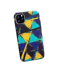 360 Full Cover Marble Case & Tempered Glass - No.25 Black / Yellow / Blue (iPhone 11 Pro)