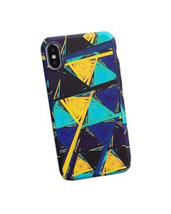 360 Full Cover Marble Case & Tempered Glass - No.25 Black / Yellow / Blue (iPhone Xs Max)