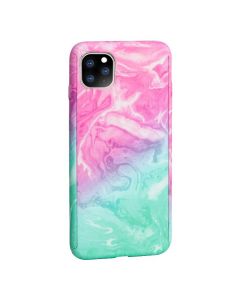 360 Full Cover Marble Case & Tempered Glass - No.6 Green / Pink (iPhone 11 Pro Max)