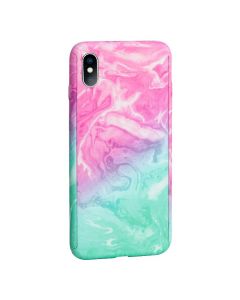 360 Full Cover Marble Case & Tempered Glass - No.6 Green / Pink (iPhone XR)