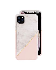 360 Full Cover Marble Case & Tempered Glass - No.8 White / Pink (iPhone 11 Pro)