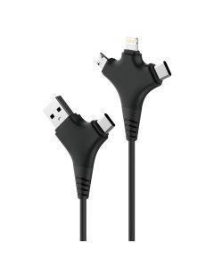 Forever Usb/Usb-C Cable All in 1  Καλώδιο Φόρτισης και Μεταφοράς Δεδομένων micro USB / Lightning / USB-C 2.4A - 1m Μαύρο