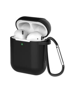 Silicone Airpods 1/2 Case with Keychain Carabiner Θήκη Σιλικόνης για Airpods 1/2 - Black