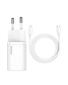 Baseus Super Si 1C Fast Wall Charger Type-C 20W QC3.0 PD + Type-C to Lightning Cable 1m (TZCCSUP-B02) Αντάπτορας Φόρτισης Τοίχου - White