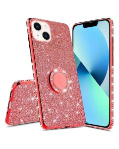 Diamond Ring Case με Electro Bumper και Glitter - Red (iPhone 13 Mini)