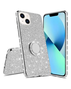 Diamond Ring Case με Electro Bumper και Glitter - Silver (iPhone 13 Mini)