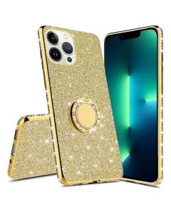 Diamond Ring Case με Electro Bumper και Glitter - Gold (iPhone 13 Pro)