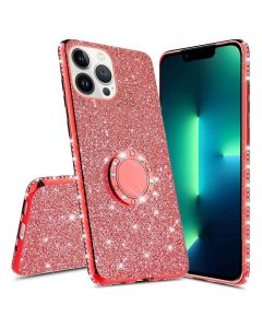 Diamond Ring Case με Electro Bumper και Glitter - Red (iPhone 13 Pro)