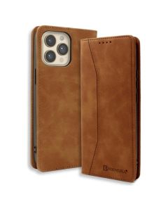 Bodycell PU Leather Book Case Θήκη Πορτοφόλι με Stand - Brown (iPhone 14 Pro Max)