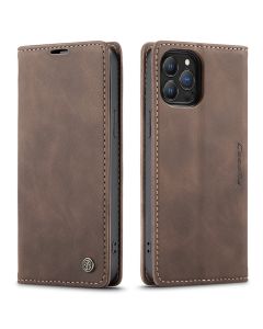 CaseMe PU Leather Wallet Book Case Θήκη Πορτοφόλι με Stand - Dark Brown (iPhone 13 Pro)