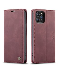 CaseMe PU Leather Wallet Book Case Θήκη Πορτοφόλι με Stand - Dark Red (iPhone 13 Pro)