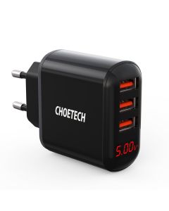 Choetech Travel Wall Charger 3x USB 3.4A(Q5009-EU) Αντάπτορας Φόρτισης με Εξυπνη Ψηφιακή Οθόνη  - Black