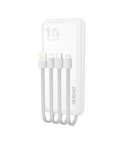 Dudao K6Pro Power Bank 2x USB Port 2A 10000mAh with USB, Micro USB, Lightning, Type-C Cables - White