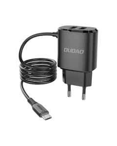 Dudao A2ProM Charger 2xUSB-A 5V/2.4A Αντάπτορας Φόρτισης Τοίχου με Καλώδιο Micro USB - Black