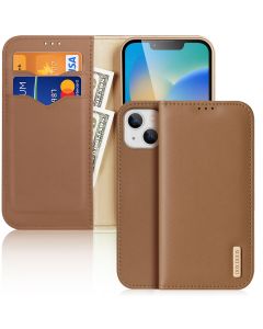 DUX DUCIS Hivo Leather RFID Wallet Case Δερμάτινη Θήκη Πορτοφόλι με Stand - Brown (iPhone 14 Plus)