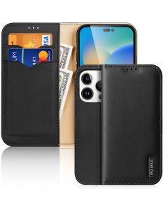 DUX DUCIS Hivo Leather RFID Wallet Case Δερμάτινη Θήκη Πορτοφόλι με Stand - Black (iPhone 14 Pro)