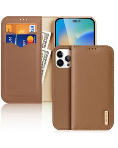 DUX DUCIS Hivo Leather RFID Wallet Case Δερμάτινη Θήκη Πορτοφόλι με Stand - Brown (iPhone 14 Pro Max)
