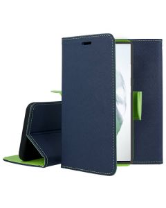 Tel1 Fancy Diary Case Θήκη Πορτοφόλι με δυνατότητα Stand Navy / Lime (Samsung Galaxy S22 Ultra 5G)