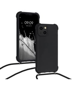 KWmobile Crossbody Silicone Case with Neck Cord Lanyard Strap (55933.01) Black (iPhone 13 Mini)