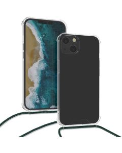 KWmobile Crossbody Silicone Case with Dark Green Neck Cord Lanyard Strap (55949.80) Διάφανη (iPhone 13)