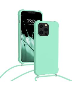 KWmobile Crossbody Silicone Case with Neck Cord Lanyard Strap (55964.71) Mint (iPhone 13 Pro)