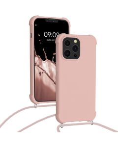 KWmobile Crossbody Silicone Case with Neck Cord Lanyard Strap (55964.154) Mother Of Pearl (iPhone 13 Pro)