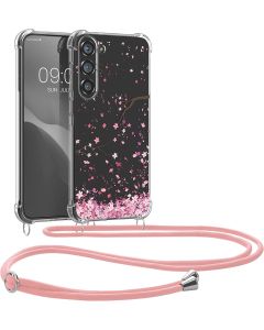 KWmobile Crossbody Silicone Case with Neck Cord Lanyard Strap (60326.02) Cherry Blossoms (Samsung Galaxy S23 Plus)