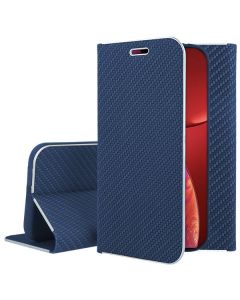 Forcell Luna Carbon Wallet Case Θήκη Πορτοφόλι με Δυνατότητα Stand - Blue (iPhone 13)