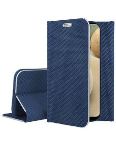 Forcell Luna Carbon Wallet Case Θήκη Πορτοφόλι με Δυνατότητα Stand - Blue (Samsung Galaxy A12) - MT66019
