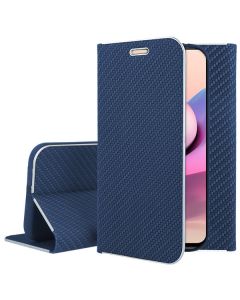 Forcell Luna Carbon Wallet Case Θήκη Πορτοφόλι με Δυνατότητα Stand - Blue (Xiaomi Redmi Note 10 / 10S / Poco M5s)