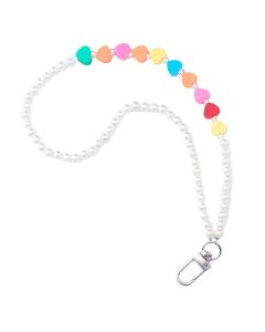 Lanyard Pendant String Beads Λουράκι για Smartphone / Κλειδιά - Multicolor 3 Hearts and Pearls