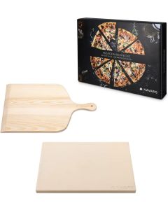 Navaris XL Pizza Stone Set for Baking (48593.03) Πέτρινη Πλάκα για Φούρνο + Pizza Peel 38 x 30 x 1.5cm