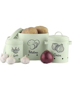 Navaris Storage Tins for Potatoes, Garlic, Onion (51525.01.71)  Σετ με 3 Μεταλλικά Δοχεία Αποθήκευσης Λαχανικών - Mint Green