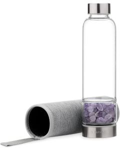 Navaris Crystal Water Bottle 420ml (53150.03) Γυάλινο Μπουκάλι Νερού με Πέτρες Αμέθυστου και Θήκη