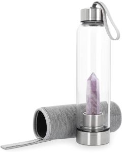 Navaris Crystal Water Bottle 500ml (52324.2.02) Γυάλινο Μπουκάλι Νερού με Αμέθυστο και Θήκη