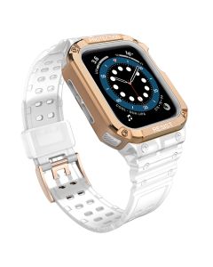 Protect TPU Strap Band with Case Transparent / Rose Gold - Ανθεκτικο Λουράκι Θήκη για Apple Watch 42/44/45/49mm (1/2/3/4/5/6/7/8/9/SE/ULTRA)