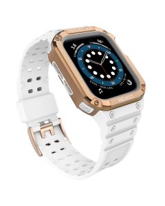 Protect TPU Strap Band with Case White / Rose Gold - Ανθεκτικο Λουράκι Θήκη για Apple Watch 38/40/41mm (1/2/3/4/5/6/7/8/9/SE)