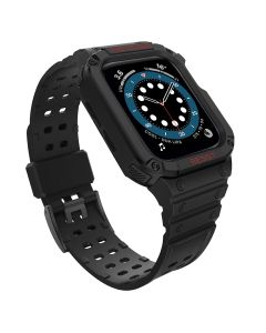 Protect TPU Strap Band with Case Black / Black - Ανθεκτικο Λουράκι Θήκη για Apple Watch 38/40/41mm (1/2/3/4/5/6/7/8/9/SE)