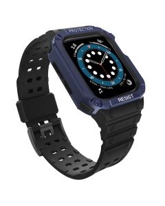 Protect TPU Strap Band with Case Black / Blue - Ανθεκτικο Λουράκι Θήκη για Apple Watch 40/41/42mm (4/5/6/7/8/9/10/11/SE)