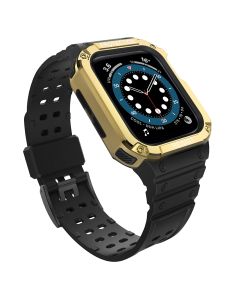 Protect TPU Strap Band with Case Black / Gold - Ανθεκτικο Λουράκι Θήκη για Apple Watch 38/40/41mm (1/2/3/4/5/6/7/8/SE)