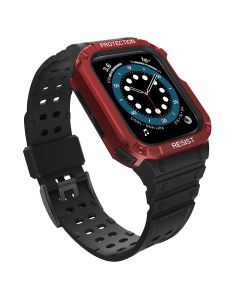 Protect TPU Strap Band with Case Black / Red - Ανθεκτικο Λουράκι Θήκη για Apple Watch 40/41/42mm (4/5/6/7/8/9/10/11/SE)