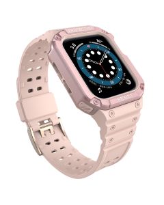 Protect TPU Strap Band with Case Pink - Ανθεκτικο Λουράκι Θήκη για Apple Watch 38/40/41mm (1/2/3/4/5/6/7/8/9/SE)