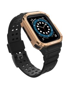 Protect TPU Strap Band with Case Black / Rose Gold - Ανθεκτικο Λουράκι Θήκη για Apple Watch 42/44/45/49mm (1/2/3/4/5/6/7/8/9/SE/ULTRA)